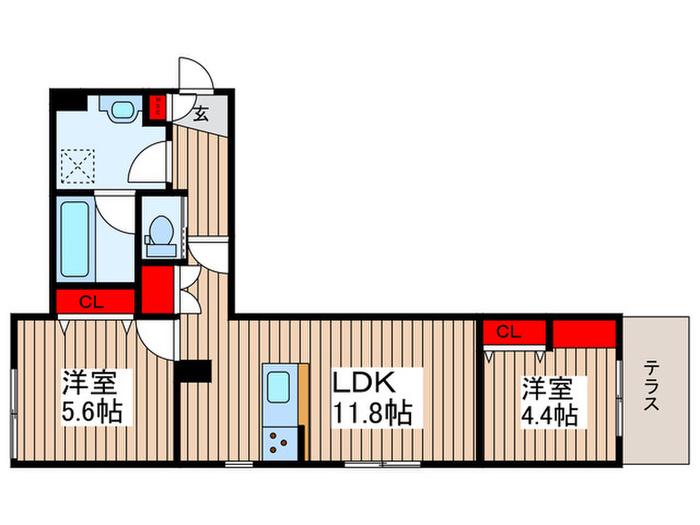 ラビアンローゼ(2LDK/1階)の間取り写真