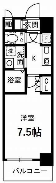 エステムヒルズ新大阪(1K/8階)の間取り写真