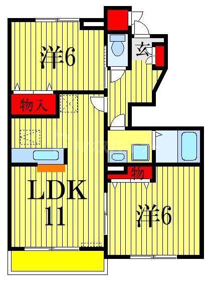パールハイツ2(2LDK/1階)の間取り写真