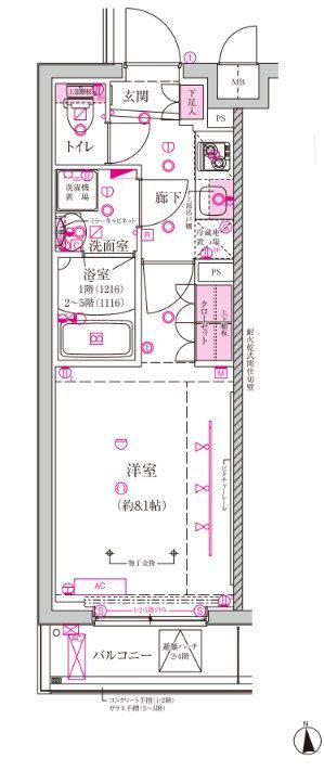 ベルシード板橋ノース(1K/2階)の間取り写真