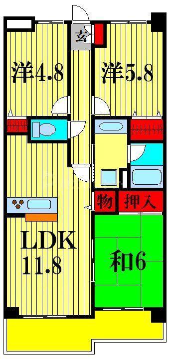 ソレイユ松戸(3LDK/5階)の間取り写真