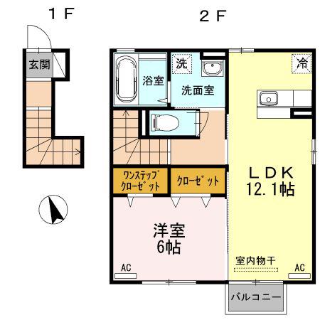 ベルメゾンA(1LDK/2階)の間取り写真