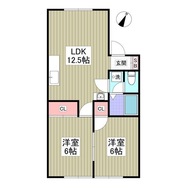 リブレス桐生堤町A(2LDK/1階)の間取り写真