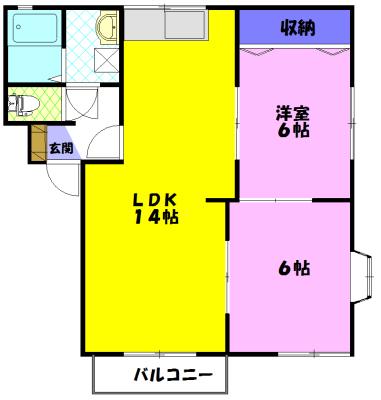 リバティハイムB(2LDK/2階)の間取り写真