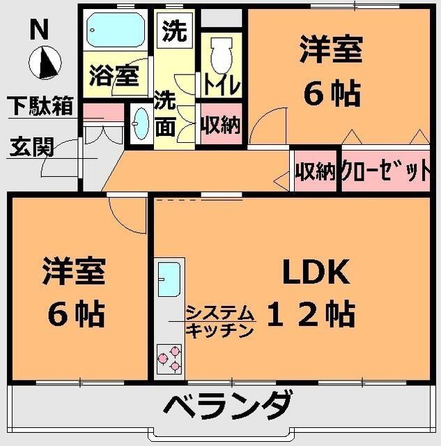 ハイム楯A棟(2LDK/1階)の間取り写真