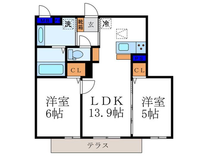 セジュールKOTO(2LDK/1階)の間取り写真