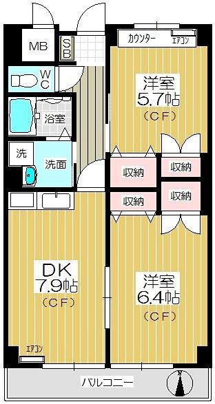 FAMILLE一本木(2DK/1階)の間取り写真