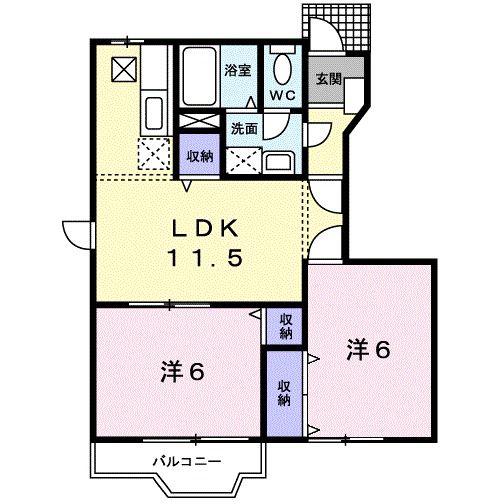 カーサグランビューB(2LDK/1階)の間取り写真