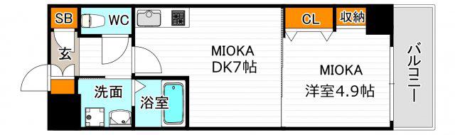 ベラジオ阿倍野(1DK/3階)の間取り写真