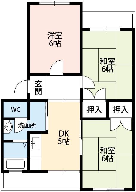 ガーデン上地(3DK/1階)の間取り写真