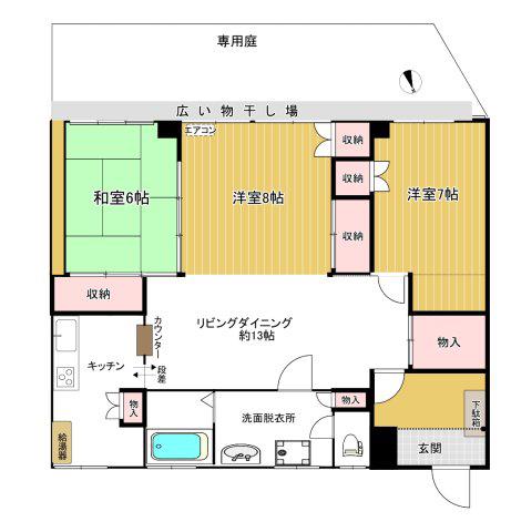 キャステル上福岡(3LDK/1階)の間取り写真