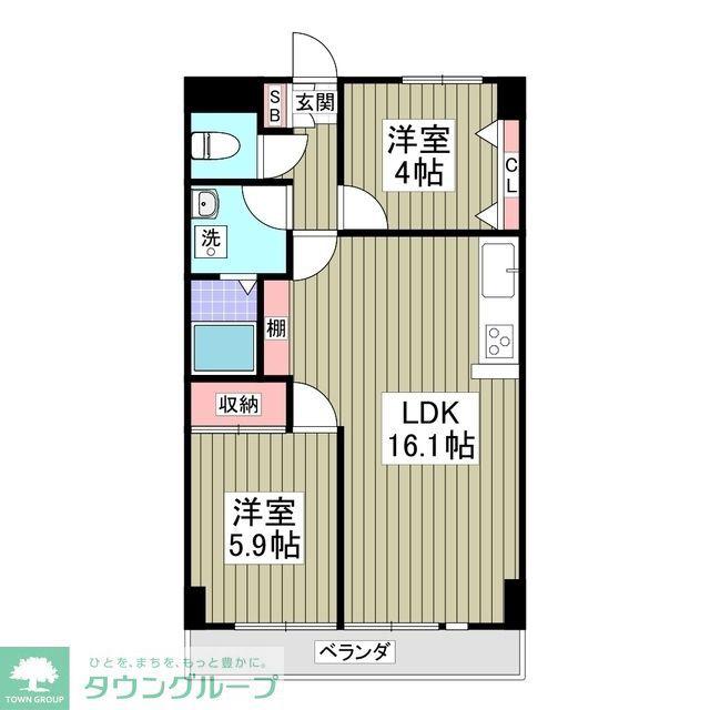 リブレス坂戸関間(2DK/3階)の間取り写真