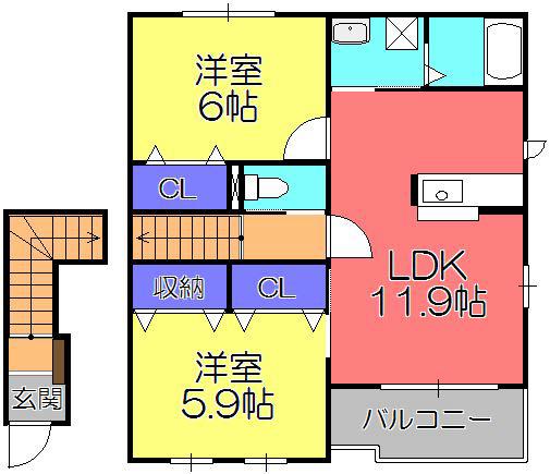 プリート カーサ(2LDK/2階)の間取り写真