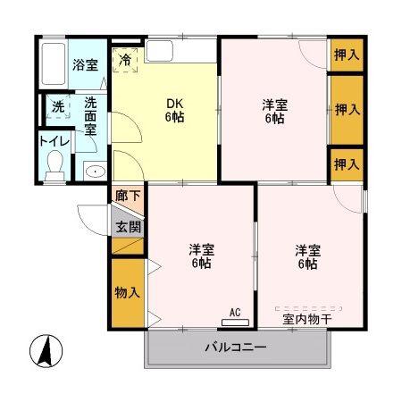 グリーンパーク倉賀野B(3DK/1階)の間取り写真