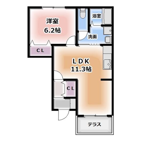 アルカサル華(1LDK/1階)の間取り写真