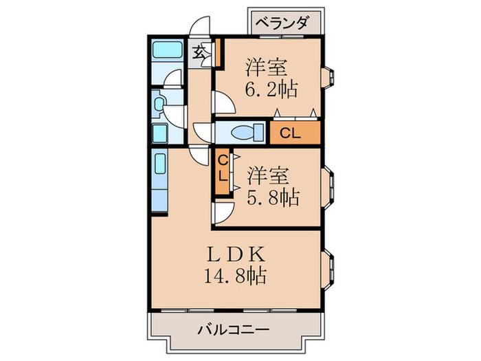 CHEZ LA MERE(2LDK/2階)の間取り写真