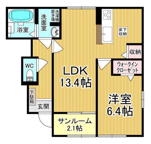 グレースメロウE(1LDK/1階)の間取り写真