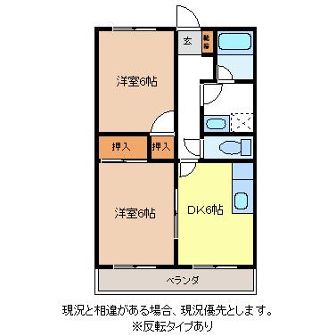 ワンフラット日詰(2DK/1階)の間取り写真
