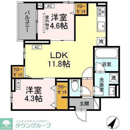 セレスティア綾瀬(2LDK/3階)の間取り写真