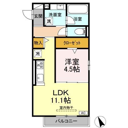 ワイズヴィラ岐南ウエスト(1LDK/2階)の間取り写真