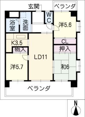 サニーコート春日井(3LDK/3階)の間取り写真