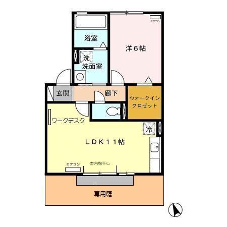 リビングタウン下俣B(1LDK/1階)の間取り写真