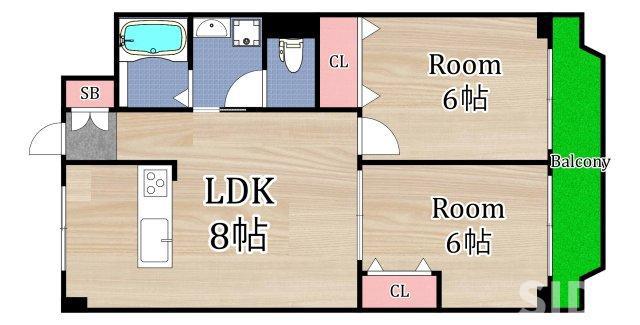 ハビテ深江橋(2LDK/2階)の間取り写真