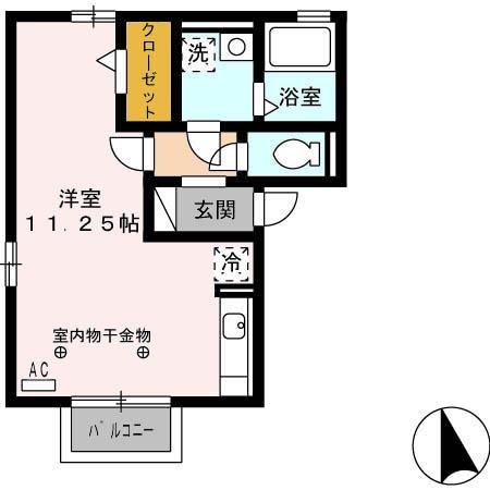ラ・テール ドゥ(ワンルーム/2階)の間取り写真