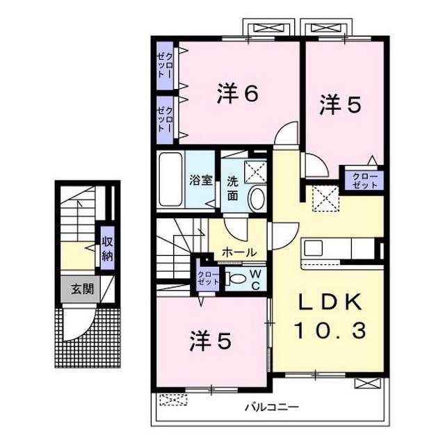 ローズ・ヘレン(3LDK/2階)の間取り写真