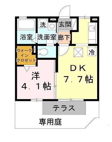 ナチュラルヒル(1DK/1階)の間取り写真