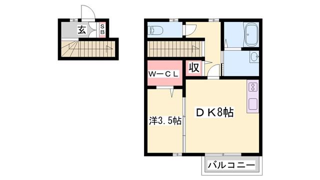 コンフォート新野辺 A棟(1DK/2階)の間取り写真