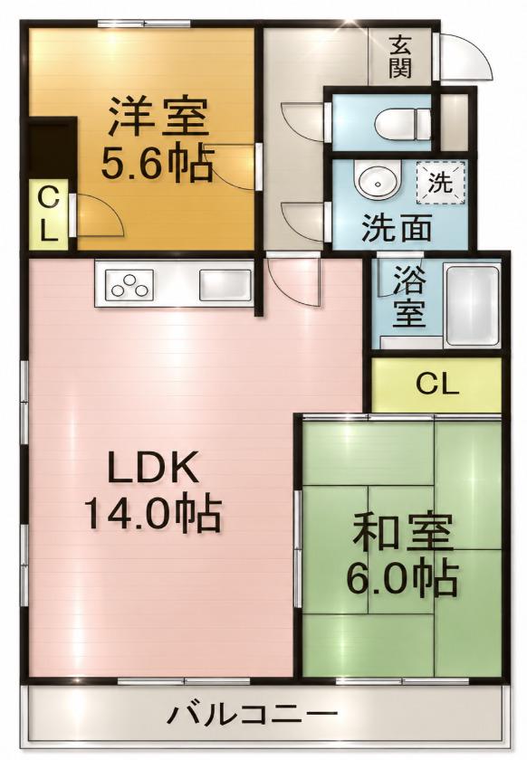 リアライズ前橋中央(2LDK/5階)の間取り写真