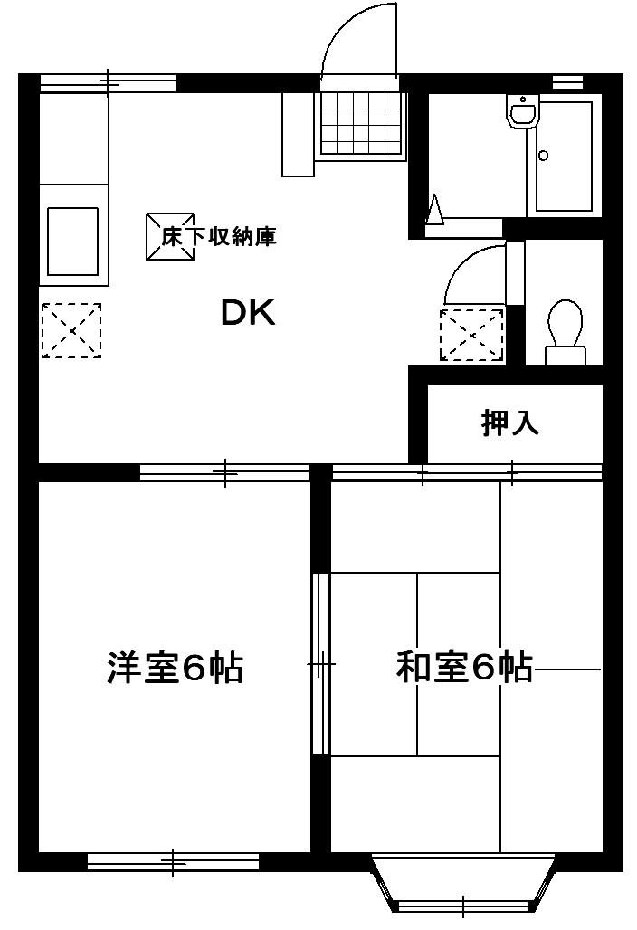 ヒルサイドII(2DK/1階)の間取り写真