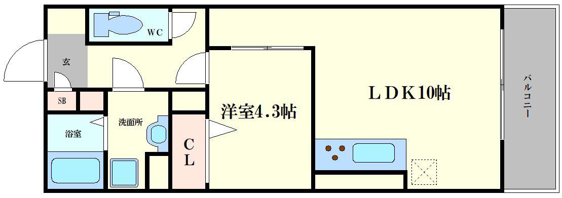 サンジェルマン市岡(1LDK/1階)の間取り写真