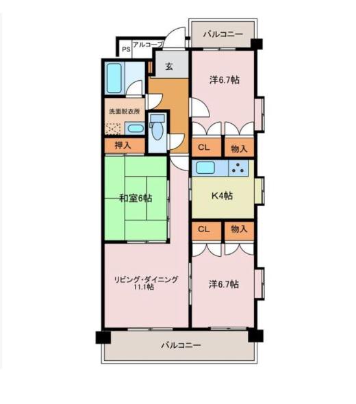 ダイアパレス道三町(3LDK/4階)の間取り写真