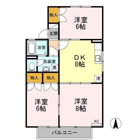 クラスターテラスB棟(3DK/2階)の間取り写真