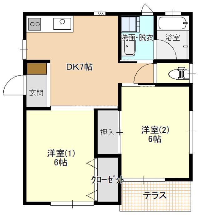 サンヒルつくば5(2DK/1階)の間取り写真