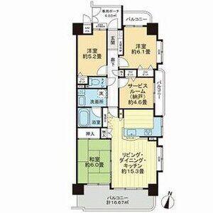 ライオンズ藤ヶ丘ガーデンシティ参番館(3SLDK/13階)の間取り写真