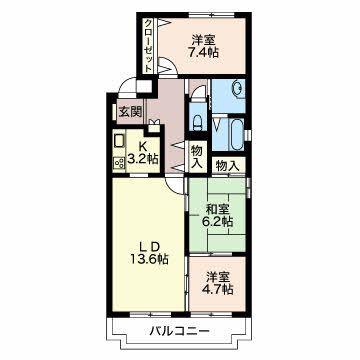 三渓ヒルズ(3LDK/3階)の間取り写真