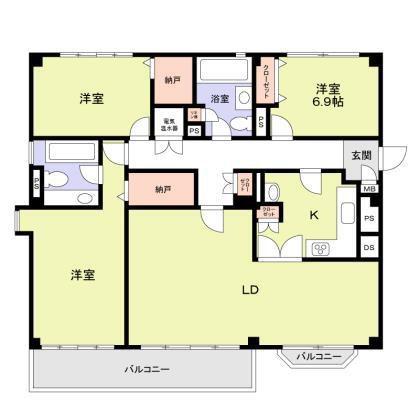 クレストテラス市ヶ谷(3LDK/1階)の間取り写真