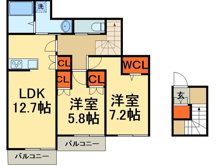 ガーデンヒルズ稲毛柏台E棟(2LDK/2階)の間取り写真