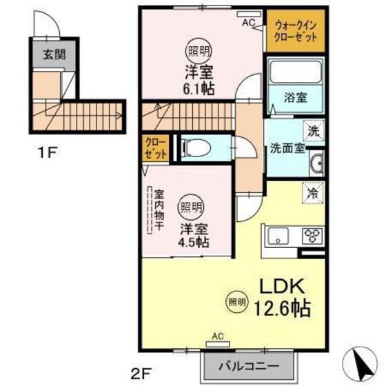 GRACE B棟(2LDK/2階)の間取り写真