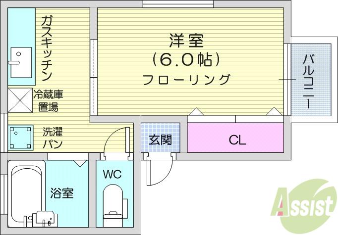 プラザ学園前(1K/2階)の間取り写真