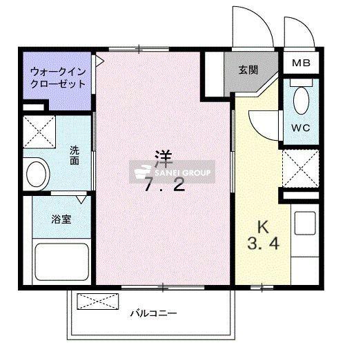 アクティーフ 西所沢(1K/2階)の間取り写真