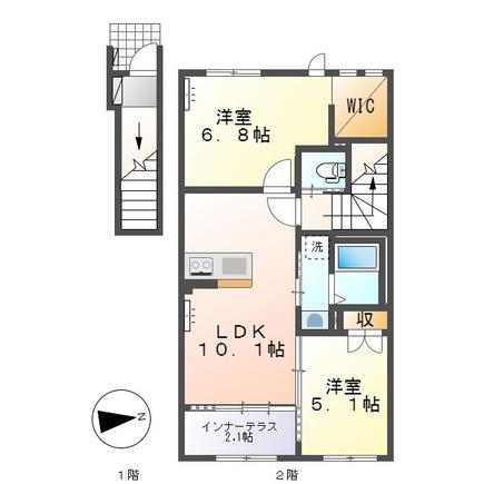 リジエール錦町(2LDK/2階)の間取り写真