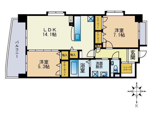 バルセロナ箱崎(2LDK/5階)の間取り写真