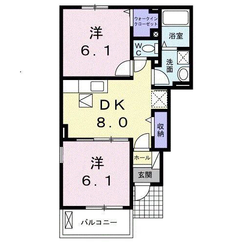 サニーコッティA(2DK/1階)の間取り写真