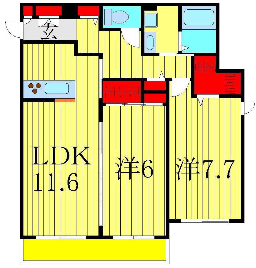 ペ・ブリエI(2LDK/2階)の間取り写真