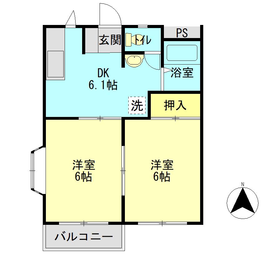 ハローハイツA(2K/1階)の間取り写真