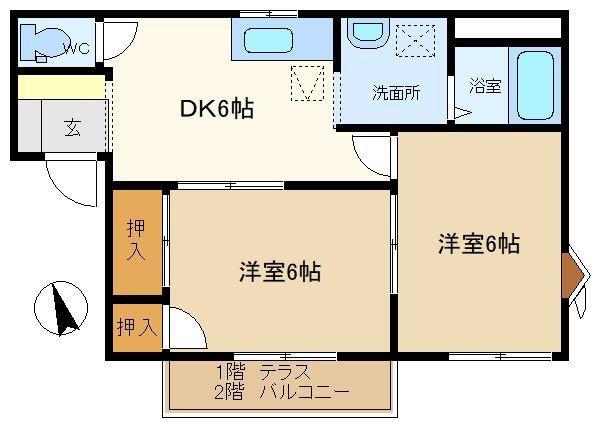 コートピュア司B(2DK/1階)の間取り写真